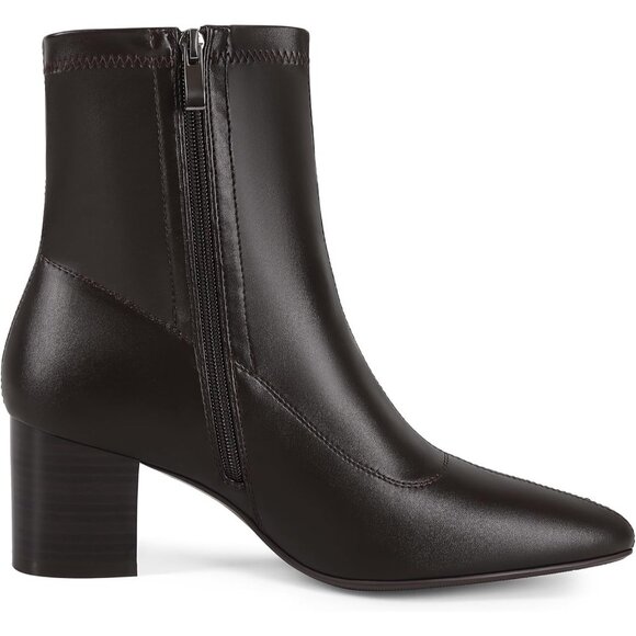 Women's Brown Ankle Boots Pointed Toe Chunky Block Heel Short Comfortable - Picture 4 of 6